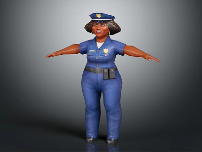 3D Police Officer Character with K9 Dog Standing Arms Outstretched in Blue Uniform 3d model