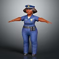 3D Police Officer Character with K9 Dog Standing Arms Outstretched in Blue Uniform