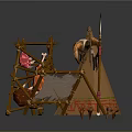 Rustic Teepee Tent Setup With Decorative Clothesline And Fabric Display Stands