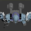 Blue And Purple Robot Character With Armor Shields Cannons And Weapons Design