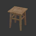 Simple Natural Wood Stool With Square Seat And Sturdy Four Legs Design