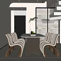 Elegant Modern Restaurant Interior With Wooden Dining Table Sofa Seating And Ambient Lighting 3d model