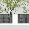 Modern Building Facade With Black Grille Design White Columns And Green Plants