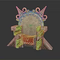Ornate Ancient Style Chair With Golden Decorations Carved Patterns And Red Cushioned Seat