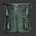 Ancient Bronze Sculpture Carved With Ribbed Design And Hanging Ornaments