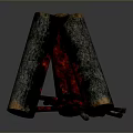 Scenic Nighttime Landscape With Burning Logs And Red Flames Glowing