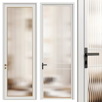 Modern Minimalist Hinged Door with Ribbed Glass White Frame and Black Handle 3d model