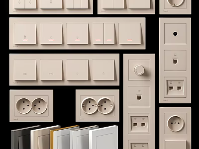 Collection of Various Modern Switch Panels With Sockets Dimmers and Different Designs 3d model