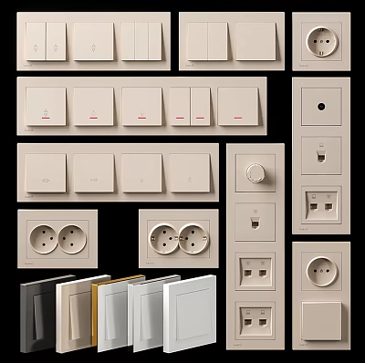 Collection of Various Modern Switch Panels With Sockets Dimmers and Different Designs 3d model