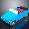 Blue Vintage Convertible Car Featuring Red Seats Black Top And Shiny Wheels