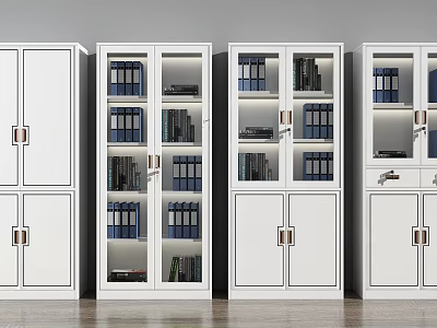 Modern White Bookcases With Glass Doors And Storage For Books And Files 3d model
