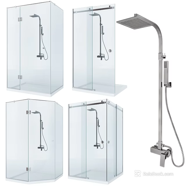 Modern Shower Sauna Design With Transparent Glass Enclosures And Shower Heads Fixtures 3d model 