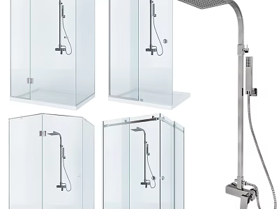 Modern Shower Sauna Design With Transparent Glass Enclosures And Shower Heads Fixtures 3d model