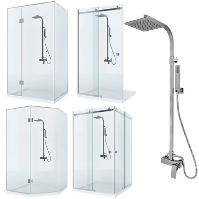 Modern Shower Sauna Design With Transparent Glass Enclosures And Shower Heads Fixtures 3d model