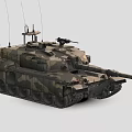 Detailed Military Main Battle Tank With Camouflage Armor Turret Antenna And Long Barrel