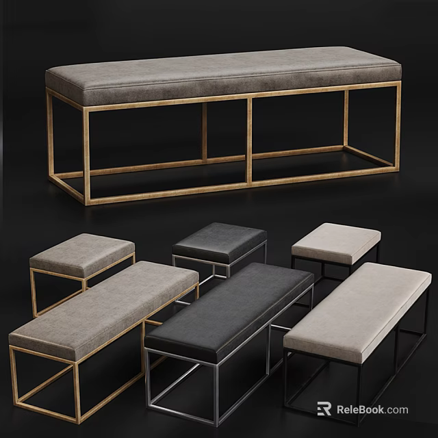 Modern Benches with Gray Black Beige Upholstery and Metal Frame Contemporary Design 3d model 