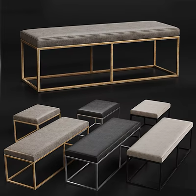 Modern Benches with Gray Black Beige Upholstery and Metal Frame Contemporary Design 3d model
