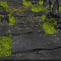 Natural Garden Stepping Stones Path With Greenery Rocks Wooden Lanterns And Fallen Leaves
