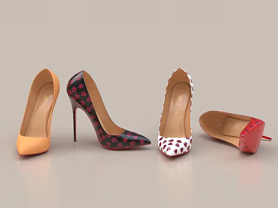 Stylish High Heels With Various Colors And Patterns 3d model