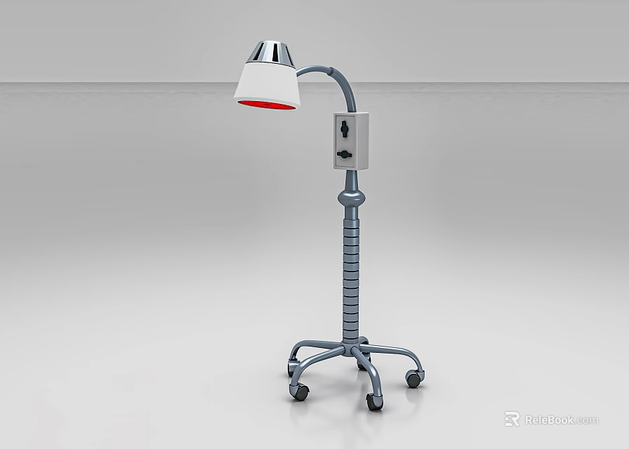 Mobile Floor Standing Medical Device With Adjustable Arm Top Lamp Shade And Wheeled Base 3d model 