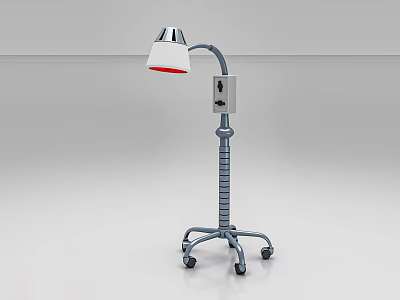 Mobile Floor Standing Medical Device With Adjustable Arm Top Lamp Shade And Wheeled Base 3d model