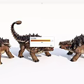 Three Spiked Armored Reptile Dinosaurs Standing Together On White Background