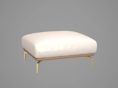 Stylish Modern Ottoman With White Padded Seat And Gold Metal Legs 3d model