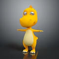 Cute Yellow Cartoon Dinosaur Character With Big Eyes And White Belly Standing Pose