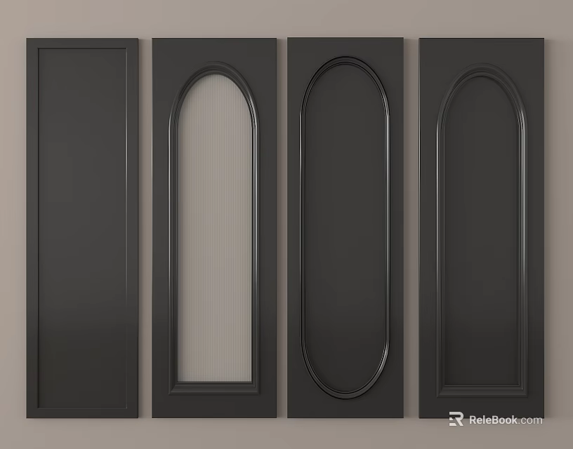 Variety Of Black Door Panel Styles With Arch Glass And Solid Designs 3d model 