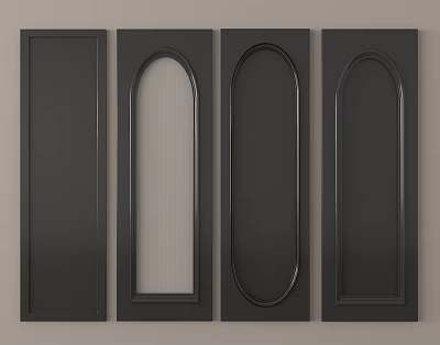 Variety Of Black Door Panel Styles With Arch Glass And Solid Designs 3d model