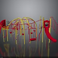 Red And Yellow Children's Playground Structure With Slide Climbing Frame Swings And Arches