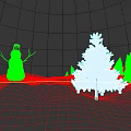 Winter Landscape With Snowman And Decorated Christmas Tree In Blue Sky