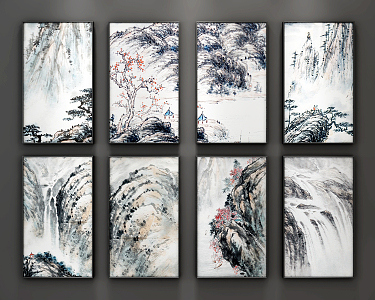 New Chinese Landscape Painting Ink Painting Combination 3d model