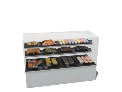 White Multi tiered Display Shelf For Bakery Showcasing Various Desserts And Pastries 3d model