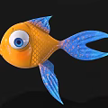 3D Orange Aquatic Fish With Blue Fins Tail And Big Round Eyes