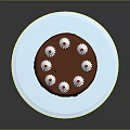Chocolate Cake With Whipped Cream Topping And Colorful Candles On White Plate