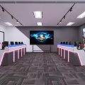 Modern Esports Room Interior With Large Screen Computers Comfortable Chairs And Ambient Lighting 3d model