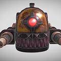 Steampunk Airplane With Yellow Black Body Red Light Tooth Structure Pipes And Shark Fin Tail