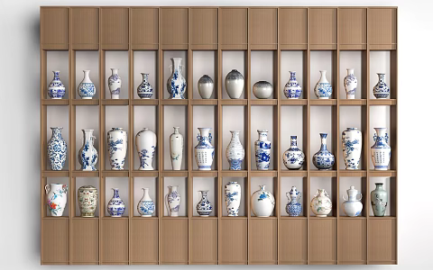Porcelain Display Rack Porcelain Display Cabinet Blue and White Porcelain Bottle Ceramic Jar Vase 3d model