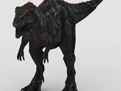 Reptile T Rex Dinosaur Figure With Black Skin Red Spines Sharp Teeth And Open Mouth 3d model