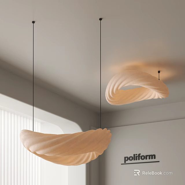 Poliform Modern Curved Beige Pendant Lights Hanging In Contemporary Interior Design 3d model 
