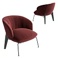 Burgundy Velvet Accent Chair With Curved Armrests And Modern Metal Legs Design