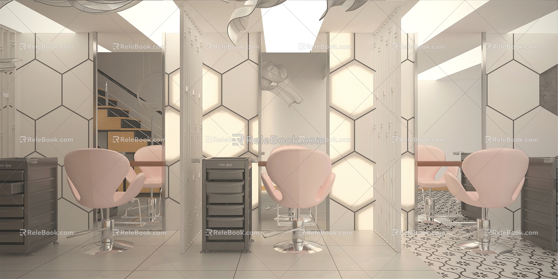 Modern hair salon hair cutting chair bar shampoo bed hanging picture 3d model