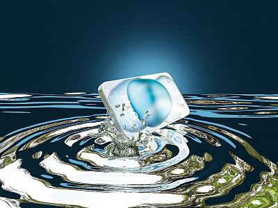 White Digital Mobile Phone in Water with Ripples Splashes and Dark Blue Background 3d model