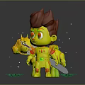 Cartoon Boy With Red Hair And White Horned Creature On Green Grass With Small Plants