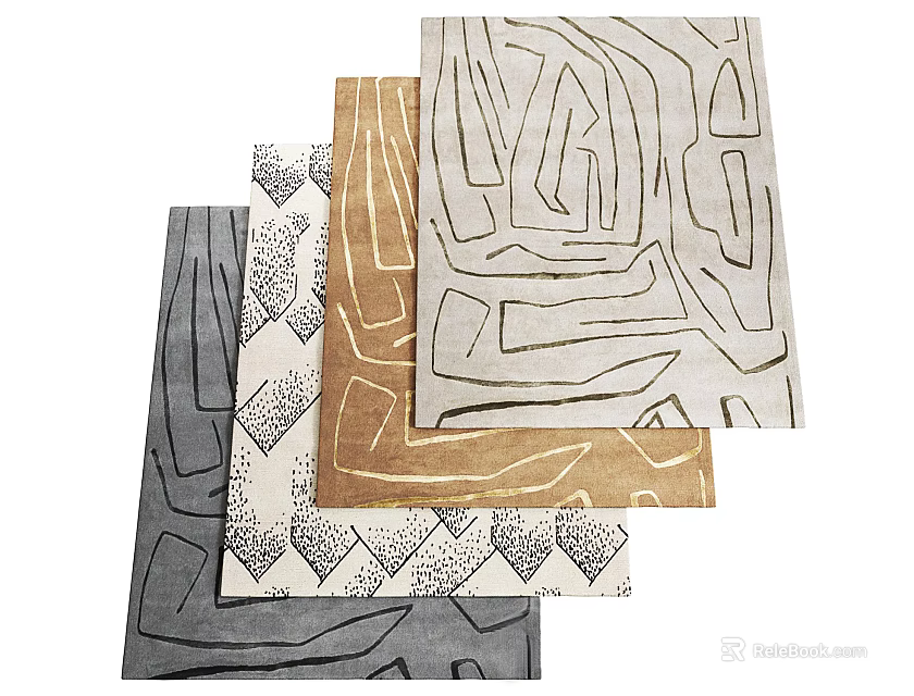 Square Rugs With Modern Abstract Line Patterns In Gray Beige Brown Tones 3d model