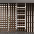 Modern Wooden Partition Panels With Grid Patterns And Shelf Storage Units 3d model