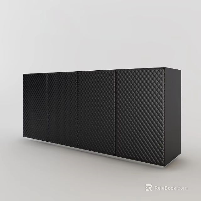 Black Quilted Texture TV Stand With Modern Metal Base And Sleek Design 3d model 