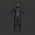 Game and Movie Character in Blue Combat Uniform With Brown Belt and Boots