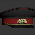 Classic Black Military Hat With Red Band And Gold Emblem Design